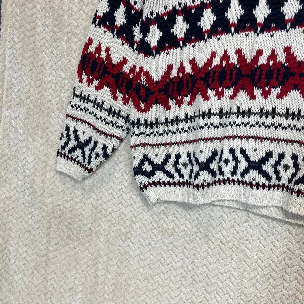 Berwick White Red Blue Vintage 90s Knit Grandpa Fair Isle Sweater Men's‎ Medium